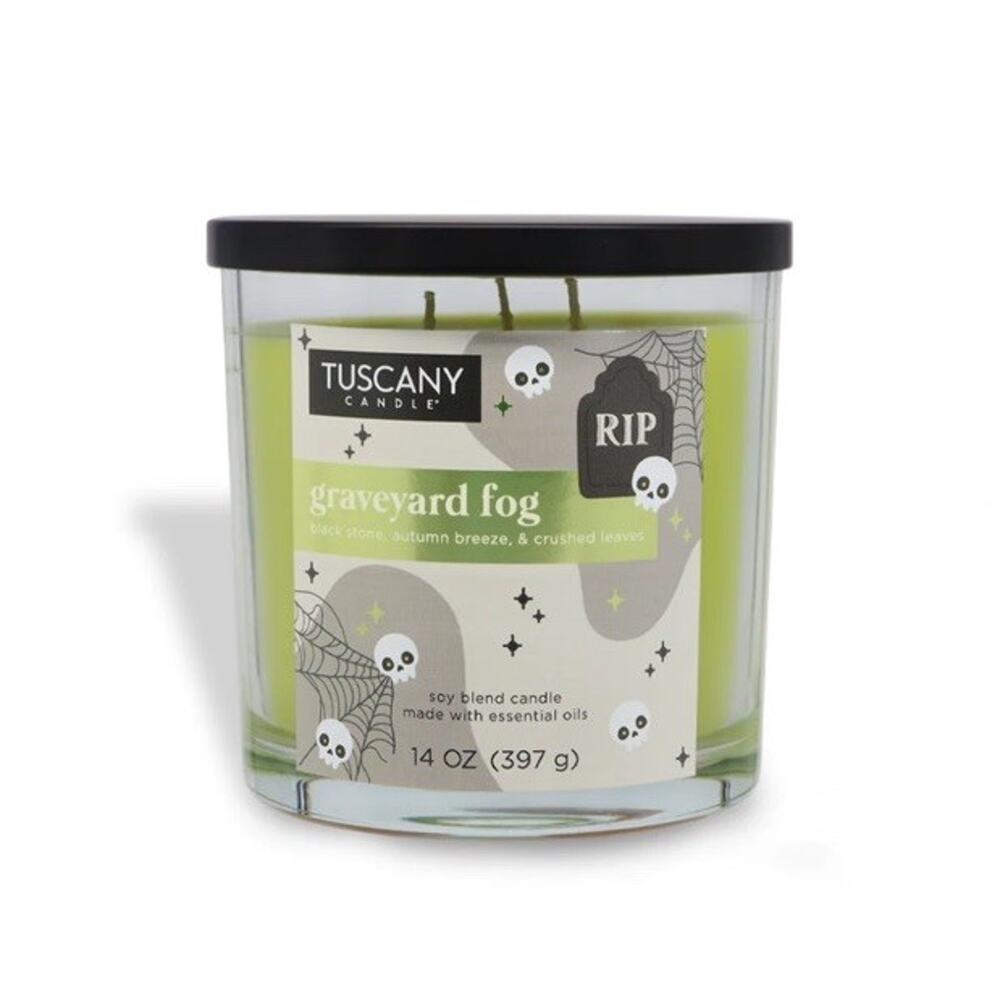 TUSCANY Candle Graveyard Fog Halloween Essential Oils 14 Oz Ltd Ed. Leaves